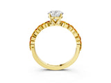 Yellow gold Oval Cut Diamond Ring with Marquise and Round with Citrine side stone Side Stones and Four-Prong Setting_15