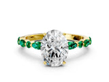 Yellow gold Oval Cut Diamond Ring with Marquise and Round with Emerald side stone Side Stones and Four-Prong Setting_48