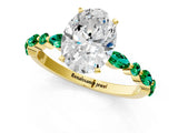 Yellow gold Oval Cut Diamond Ring with Marquise and Round with Emerald side stone Side Stones and Four-Prong Setting_49