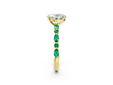 Yellow gold Oval Cut Diamond Ring with Marquise and Round with Emerald side stone Side Stones and Four-Prong Setting_50