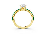 Yellow gold Oval Cut Diamond Ring with Marquise and Round with Emerald side stone Side Stones and Four-Prong Setting_51