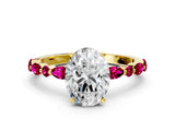 Yellow gold Oval Cut Diamond Ring with Marquise and Round with Garnet side stone Side Stones and Four-Prong Setting_24