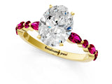 Yellow gold Oval Cut Diamond Ring with Marquise and Round with Garnet side stone Side Stones and Four-Prong Setting_25
