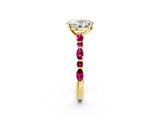 Yellow gold Oval Cut Diamond Ring with Marquise and Round with Garnet side stone Side Stones and Four-Prong Setting_26