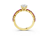 Yellow gold Oval Cut Diamond Ring with Marquise and Round with Garnet side stone Side Stones and Four-Prong Setting_27
