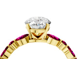 Yellow gold Oval Cut Diamond Ring with Marquise and Round with Garnet side stone Side Stones and Four-Prong Setting_28