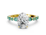 Yellow gold Oval Cut Diamond Ring with Marquise and Round with Green Sapphire side stone Side Stones and Four-Prong Setting_12