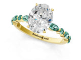 Yellow gold Oval Cut Diamond Ring with Marquise and Round with Green Sapphire side stone Side Stones and Four-Prong Setting_13