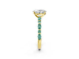 Yellow gold Oval Cut Diamond Ring with Marquise and Round with Green Sapphire side stone Side Stones and Four-Prong Setting_14
