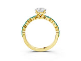 Yellow gold Oval Cut Diamond Ring with Marquise and Round with Green Sapphire side stone Side Stones and Four-Prong Setting_15