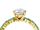 Yellow gold Oval Cut Diamond Ring with Marquise and Round with Green Sapphire side stone Side Stones and Four-Prong Setting_16