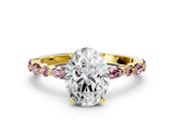 Yellow gold Oval Cut Diamond Ring with Marquise and Round with Morganite side stone Side Stones and Four-Prong Setting_24