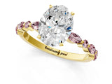Yellow gold Oval Cut Diamond Ring with Marquise and Round with Morganite side stone Side Stones and Four-Prong Setting_25