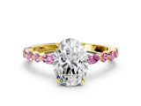 Yellow gold Oval Cut Diamond Ring with Marquise and Round with Pink Sapphire side stone Side Stones and Four-Prong Setting_12