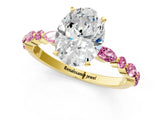 Yellow gold Oval Cut Diamond Ring with Marquise and Round with Pink Sapphire side stone Side Stones and Four-Prong Setting_13