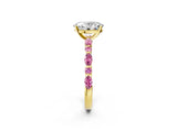 Yellow gold Oval Cut Diamond Ring with Marquise and Round with Pink Sapphire side stone Side Stones and Four-Prong Setting_14