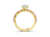 Yellow gold Oval Cut Diamond Ring with Marquise and Round with Pink Sapphire side stone Side Stones and Four-Prong Setting_15