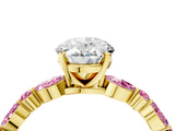 Yellow gold Oval Cut Diamond Ring with Marquise and Round with Pink Sapphire side stone Side Stones and Four-Prong Setting_16