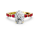 Yellow gold Oval Cut Diamond Ring with Marquise and Round with Ruby side stone Side Stones and Four-Prong Setting_36