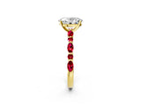 Yellow gold Oval Cut Diamond Ring with Marquise and Round with Ruby side stone Side Stones and Four-Prong Setting_38