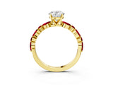 Yellow gold Oval Cut Diamond Ring with Marquise and Round with Ruby side stone Side Stones and Four-Prong Setting_39
