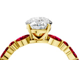 Yellow gold Oval Cut Diamond Ring with Marquise and Round with Ruby side stone Side Stones and Four-Prong Setting_40
