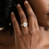 Yellow gold Oval Cut Diamond Ring with Milgrain Pavé Band and Four-Prong Setting_14