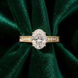 Yellow gold Oval Cut Diamond Ring with Milgrain Pavé Band and Four-Prong Setting_15