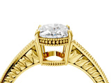 Yellow gold Oval Cut Diamond Ring with Milgrain Pavé Band and Four-Prong Setting_23