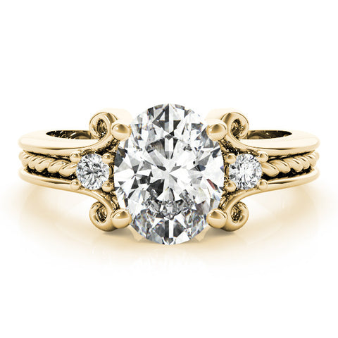 Yellow gold Oval Cut Diamond Ring with Scrollwork Band and Prong Setting 1