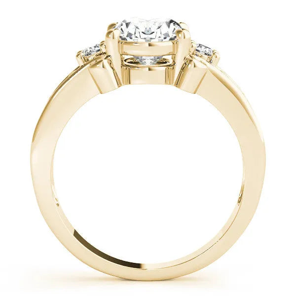 Yellow gold Oval Cut Diamond Ring with Scrollwork Band and Prong Setting