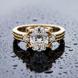 Yellow gold Oval Cut Diamond Ring with Scrollwork Band and Prong Setting_15