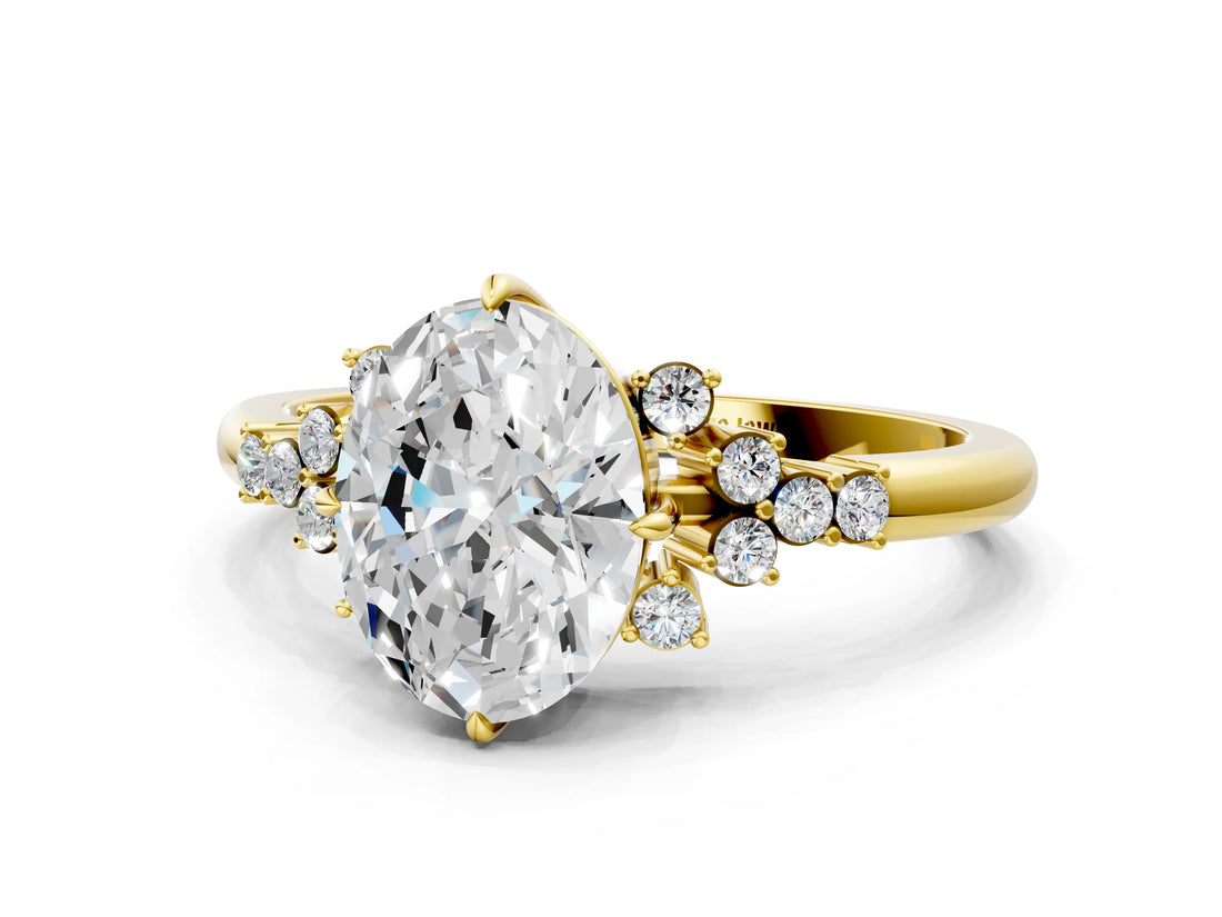 Yellow gold Oval Cut Diamond Ring with Side Stones and Four-Prong Setting_172
