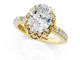 Yellow gold Oval Cut Diamond Scalloped Halo Engagement Ring with Round Shared Prong Band_13