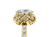 Yellow gold Oval Cut Diamond Scalloped Halo Engagement Ring with Round Shared Prong Band_17