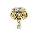 Yellow gold Oval Cut Diamond Scalloped Halo Engagement Ring with Round Shared Prong Band_29