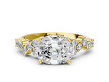 Yellow gold Oval Cut Diamond Scattered Round Accent Ring with Prong Setting_12