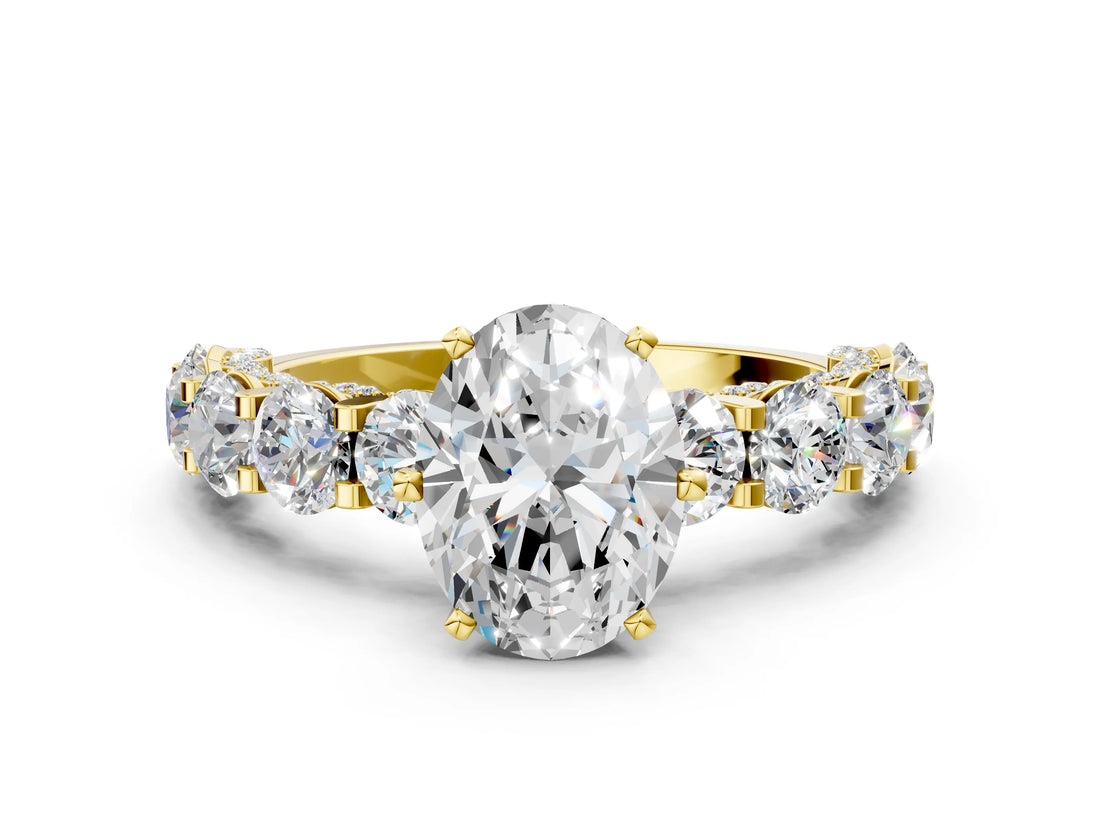 Yellow gold Oval Cut Diamond Side Stone Engagement Ring with Four-Prong Setting_24