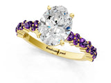 Yellow gold Oval Cut Diamond Side Stone Solitaire Ring with Round with Amethyst side stone and Four-Prong Setting_1
