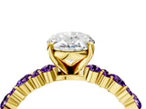 Yellow gold Oval Cut Diamond Side Stone Solitaire Ring with Round with Amethyst side stone and Four-Prong Setting_4