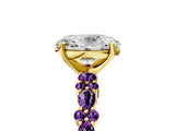 Yellow gold Oval Cut Diamond Side Stone Solitaire Ring with Round with Amethyst side stone and Four-Prong Setting_5