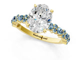 Yellow gold Oval Cut Diamond Side Stone Solitaire Ring with Round with Aquamarine side stone and Four-Prong Setting_1