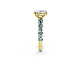 Yellow gold Oval Cut Diamond Side Stone Solitaire Ring with Round with Aquamarine side stone and Four-Prong Setting_2