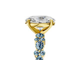Yellow gold Oval Cut Diamond Side Stone Solitaire Ring with Round with Aquamarine side stone and Four-Prong Setting_5