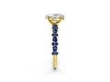 Yellow gold Oval Cut Diamond Side Stone Solitaire Ring with Round with Blue Sapphire side stone and Four-Prong Setting_2