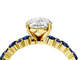 Yellow gold Oval Cut Diamond Side Stone Solitaire Ring with Round with Blue Sapphire side stone and Four-Prong Setting_4