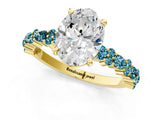 Yellow gold Oval Cut Diamond Side Stone Solitaire Ring with Round with Blue Topaz side stone and Four-Prong Setting_1
