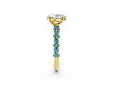 Yellow gold Oval Cut Diamond Side Stone Solitaire Ring with Round with Blue Topaz side stone and Four-Prong Setting_2