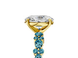Yellow gold Oval Cut Diamond Side Stone Solitaire Ring with Round with Blue Topaz side stone and Four-Prong Setting_5