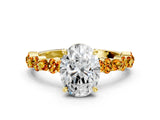 Yellow gold Oval Cut Diamond Side Stone Solitaire Ring with Round with Citrine side stone and Four-Prong Setting